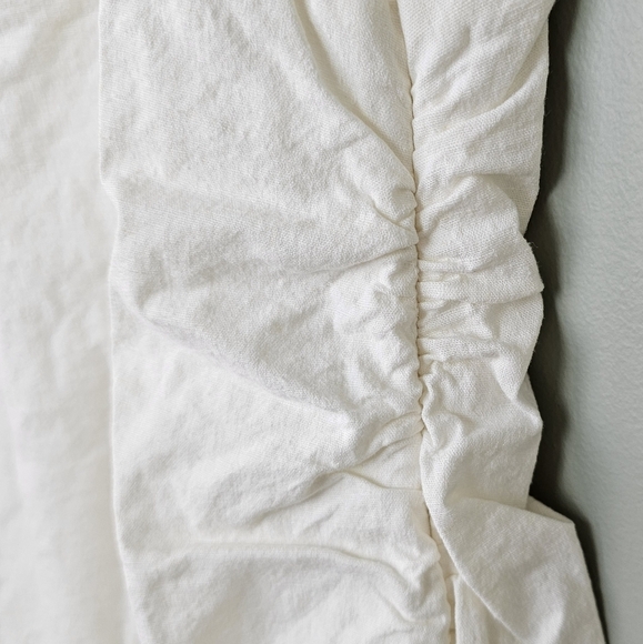 By Anthropologie Women's Cap-Sleeve Collared Linen Ruched Mini Dress, White 2X - Picture 7 of 11